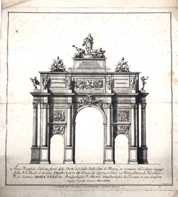 FIRENZE, L’ARCO TRIONFALE DI PORTA A SAN GALLO, RARA STAMPA DEL 1739