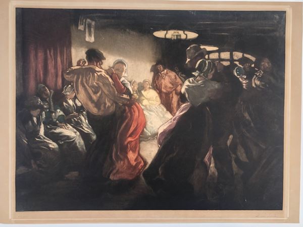 LUCIEN SIMON (1861-1945), BALLO BRETONE, GRANDE STAMPA A CERA MOLLE