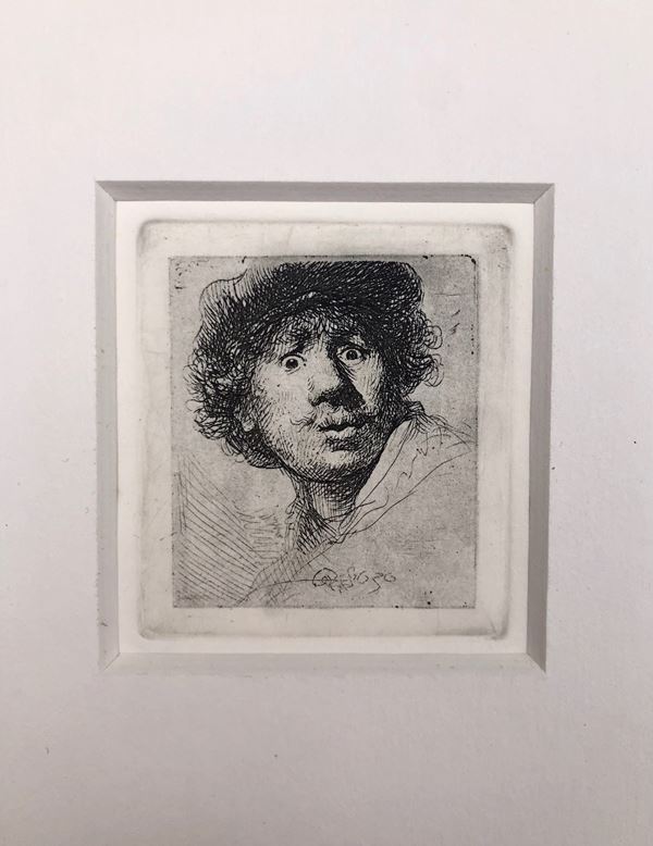 REMBRANDT van RJIN, AUTORITRATTO A BOCCA APERTA, HELIOGRAVURE, 1630