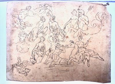 Pittore Neoclassico, 7 Lucidi con Numerosi Personaggi e Fregi