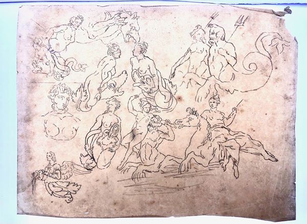 PITTORE NEOCLASSICO, 7 LUCIDI CON NUMEROSI PERSONAGGI E FREGI