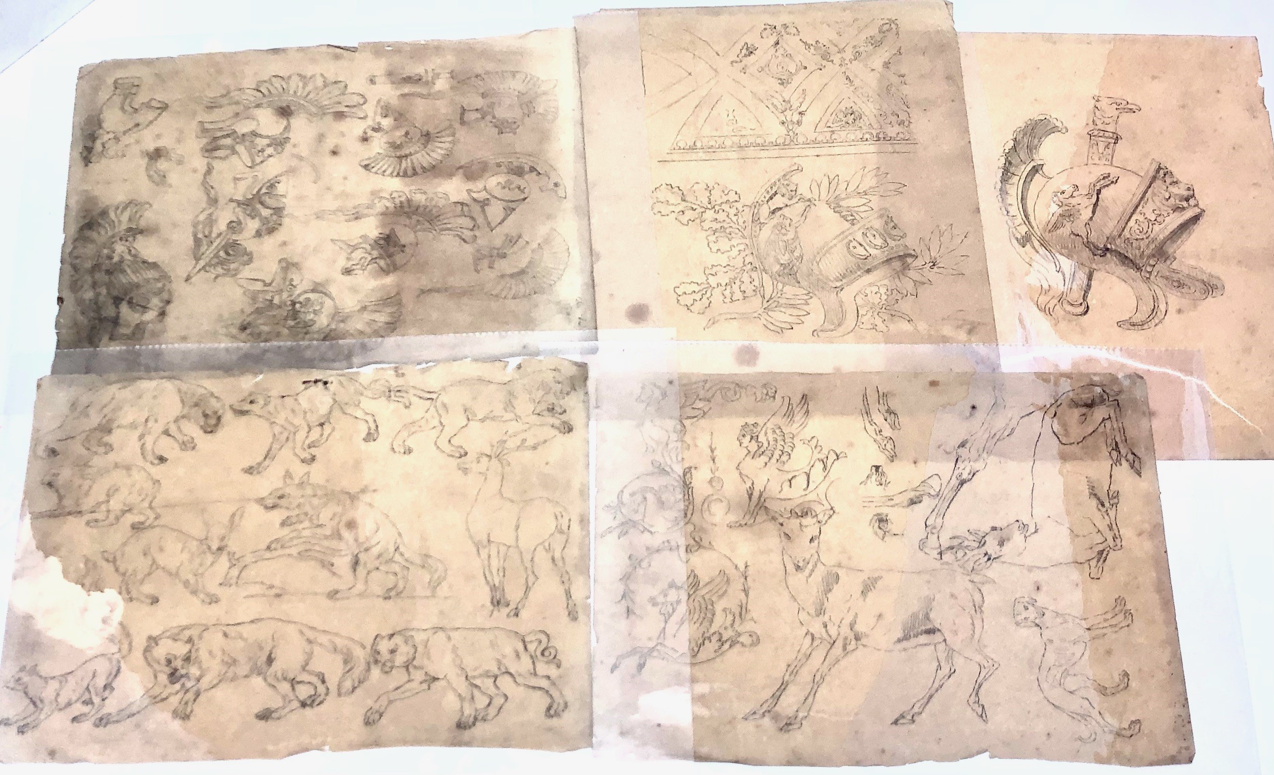 Pittore Neoclassico, 7 Lucidi con Numerosi Personaggi e Fregi