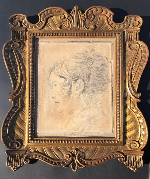 ANTICO DISEGNO ENTRO ELABORATA CORNICE SCOLPITA E DORATA