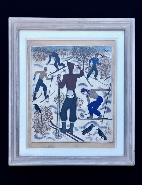 ILLUSTRATRICE ANNI'30, BOZZETTO DEL XX SECOLO SULLA NEVE