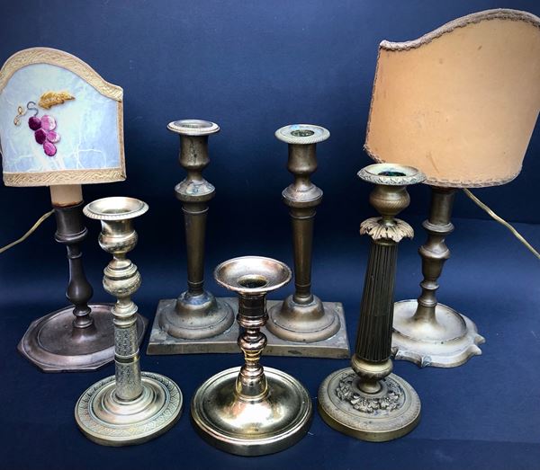 SETTE CANDELIERI ANTICHI XVIII- XIX SECOLO