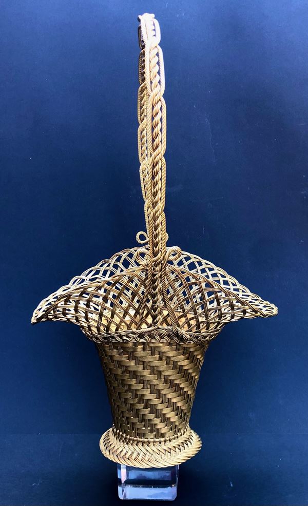 RARO CESTINO IN OTTONE INTRECCIATO