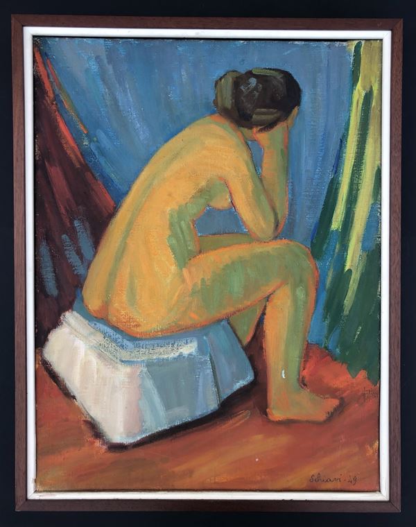 JOLANDA SCHIAVI, FIGURA, OPERA LEGATA ALLA STORIA DI FIRENZE, olio su tela, cm 50 x 65