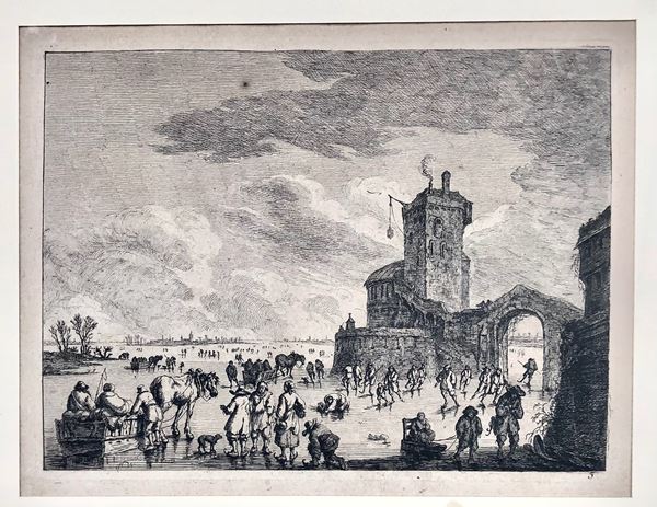 FRANZ E. WEIROTTER (1733 -1171), Pattinatori su ghiaccio, cm 20 x 15 ca