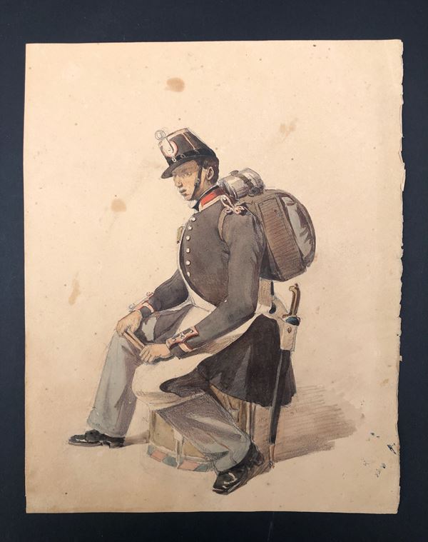 TAMBURINO. ACQUERELLO, METÁ XIX SECOLO