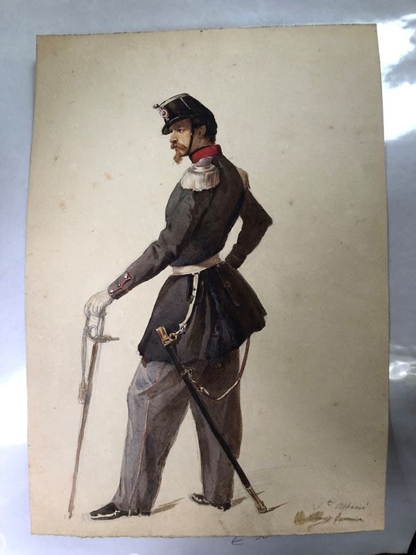 SOLDATO. ACQUERELLO META’ XIX SECOLO