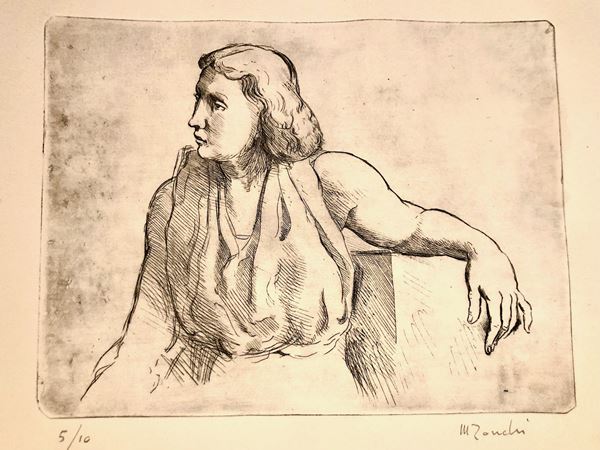 MARINO RONCHI (MI 1921-2015) RARA INCISIONE, impronta cm 22 x17,5,  carta cm 46 x 34,2