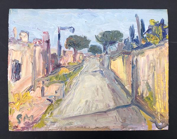 SAMUEL MERCHERT (1916-1994), VEDUTA DELL’APPIA ANTICA, Cm 24 x 18,2