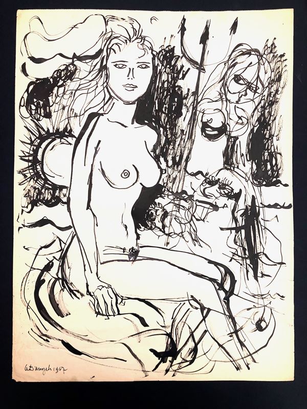 Lotto composto di 3 DISEGNI DI ALFREDO D’ANGELO (1903 -1986), cm 37,5 x 36