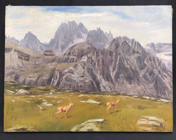 JOSHUA FELISE ZIRO BREVIO. OLIO SU TELA PAESAGGIO ALPINO