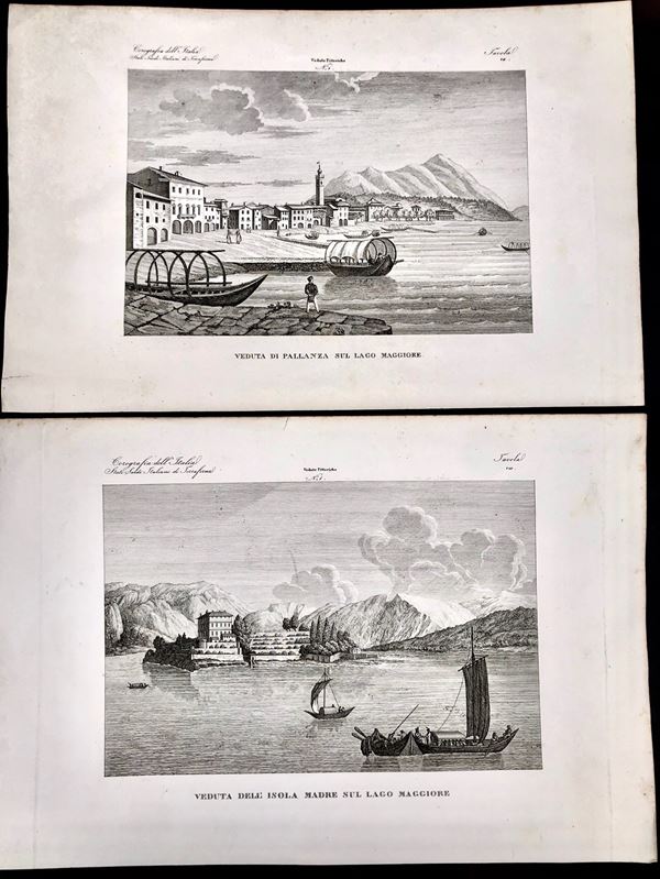 3 VEDUTE DEL LAGO MAGGIORE, XIX SECOLO,  Misure delle carte: cm 44,5 x 29 e 36,5 x 32