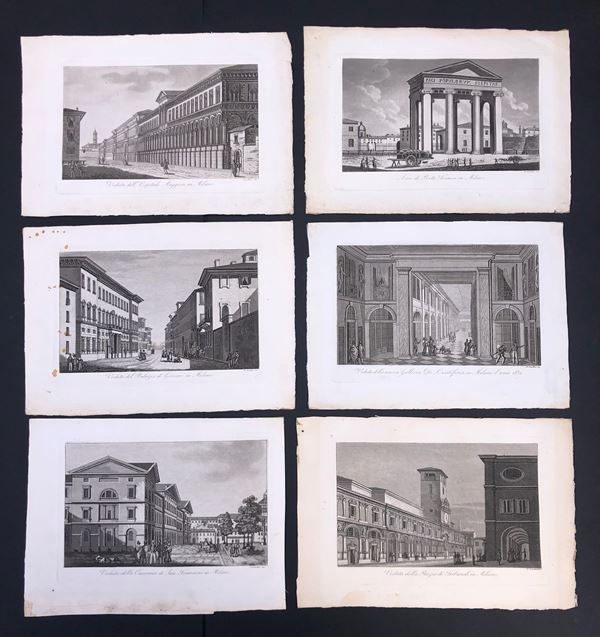 MILANO 6 VEDUTE DI DOMENICO LANDINI (1783 -1835), cm 25 Ca. x 18