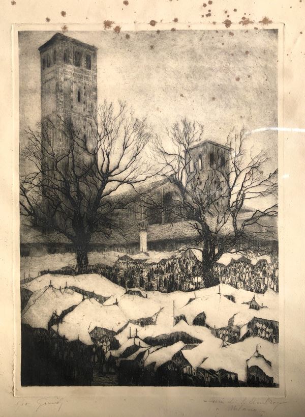 GIUSEPPE GUIDI (1881-1931) MILANO, FIERA DI SAN AMBROGIO, 1920 ca., cm 33 x 44,5