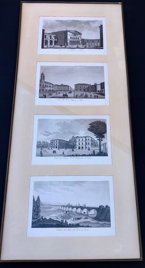 PARMA - 4 VEDUTE XIX SECOLO, cm 21 x 15 ca