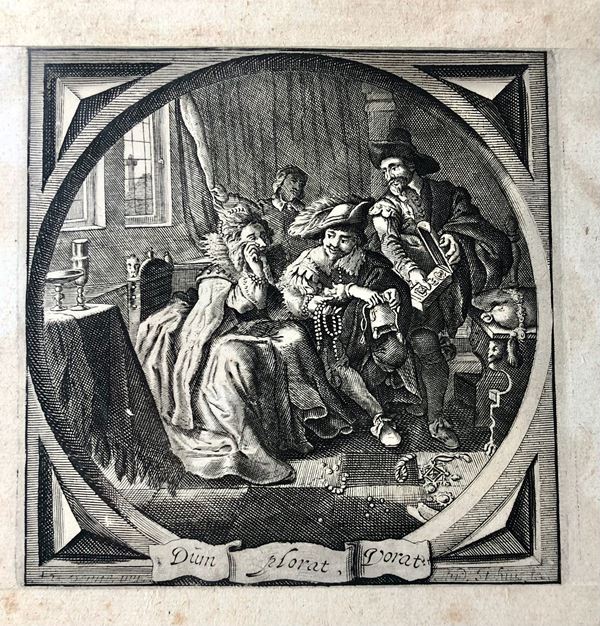 ANDRIES JACOBSZ STOCK (1580 -1648) COPPIA DI PROVERBI da Adriaen Van de Venne.  Misure delle cornici cm 23 x 23