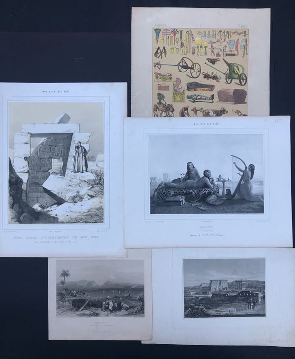 CINQUE STAMPE DEL XIX SECOLO CON SOGGETTI EGIZI