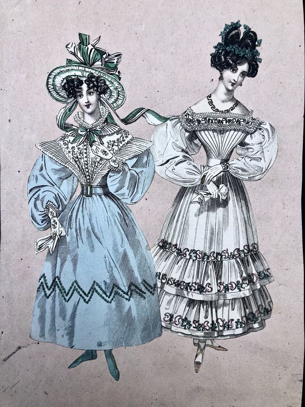NUMEROSE STAMPE CON ACQUERELLATURA ORIGINALE XIX SECOLO TEMATICA MODA