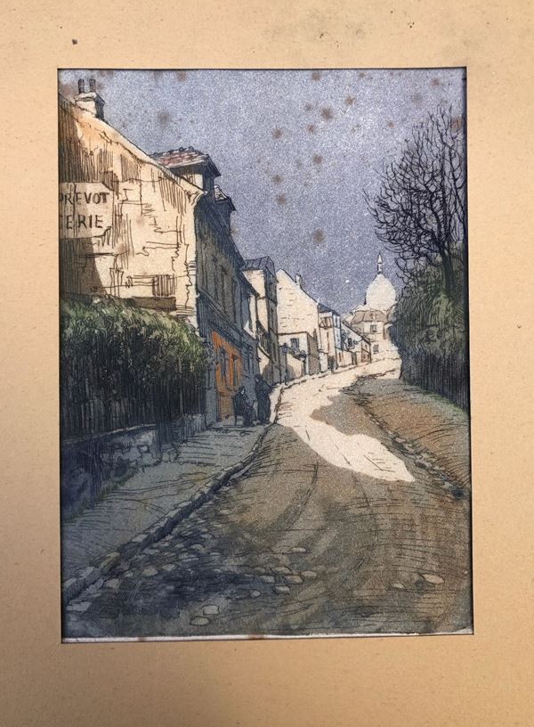 EUGÉNE PAUL (1895-1975) 2 ACQUETINTE DI MONTMARTRE, 1920 Ca, Misure impronta cm 19,5 x 21,5