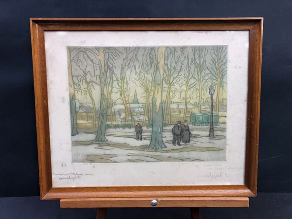 HENRI GIZARD (1879-1929) 2 INCISIONI A COLORI 1920 ca., cm 31,5 x 24,2