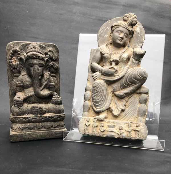 2 STATUE - SOUVENIR, INDIA E AFGANISTAN, materiale cementizio e conglomerato di pietra