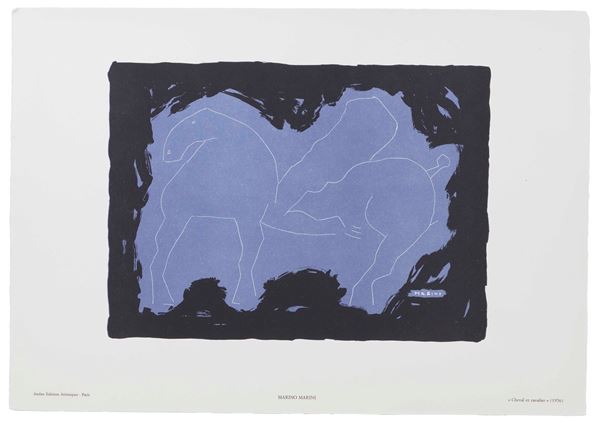 MARINO MARINI, CHEVAL ET CAVALIER, 1956, STAMPA D’ARTE, cm 50 x 35
