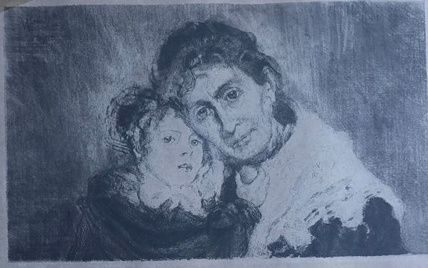 VICO VIGANÓ (1874-1974) INCISIONE 1898 Amore materno