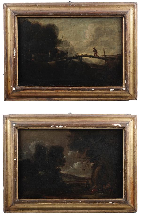 Scuola della seconda metà del XVII secolo Paesaggi con figure