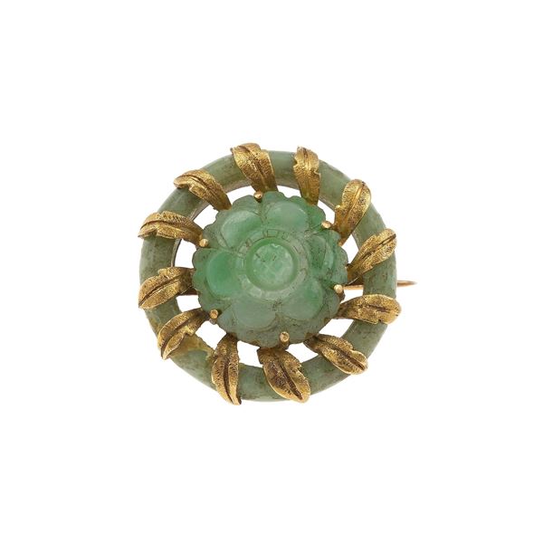 Jadeite and gold brooch. Signed M. Buccellati