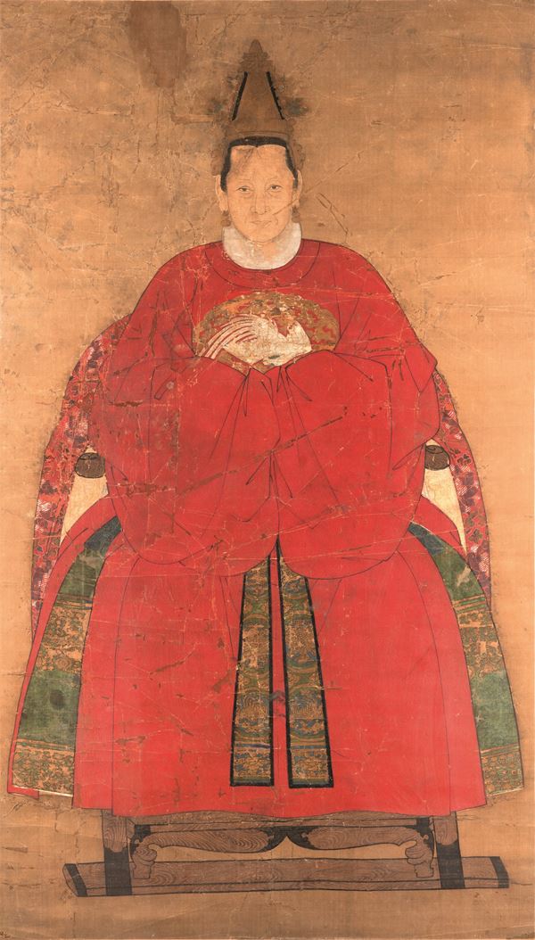 Silk painting depicting noblewoman with dove, China, Qing Dynasty, 18th century