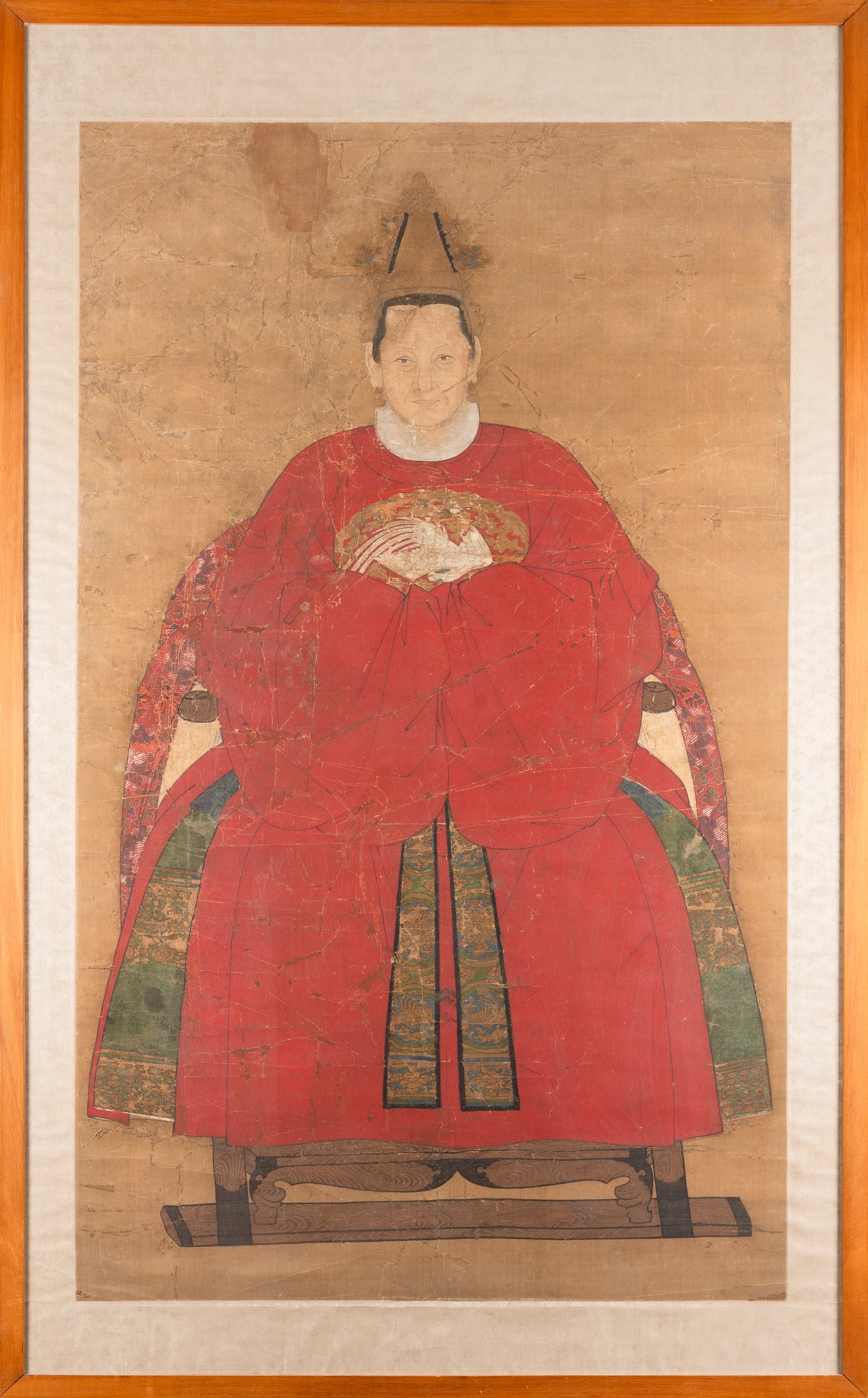 Dipinto su Seta Raffigurante Nobildonna con Colomba, Cina, Dinastia Qing, XVIII Secolo