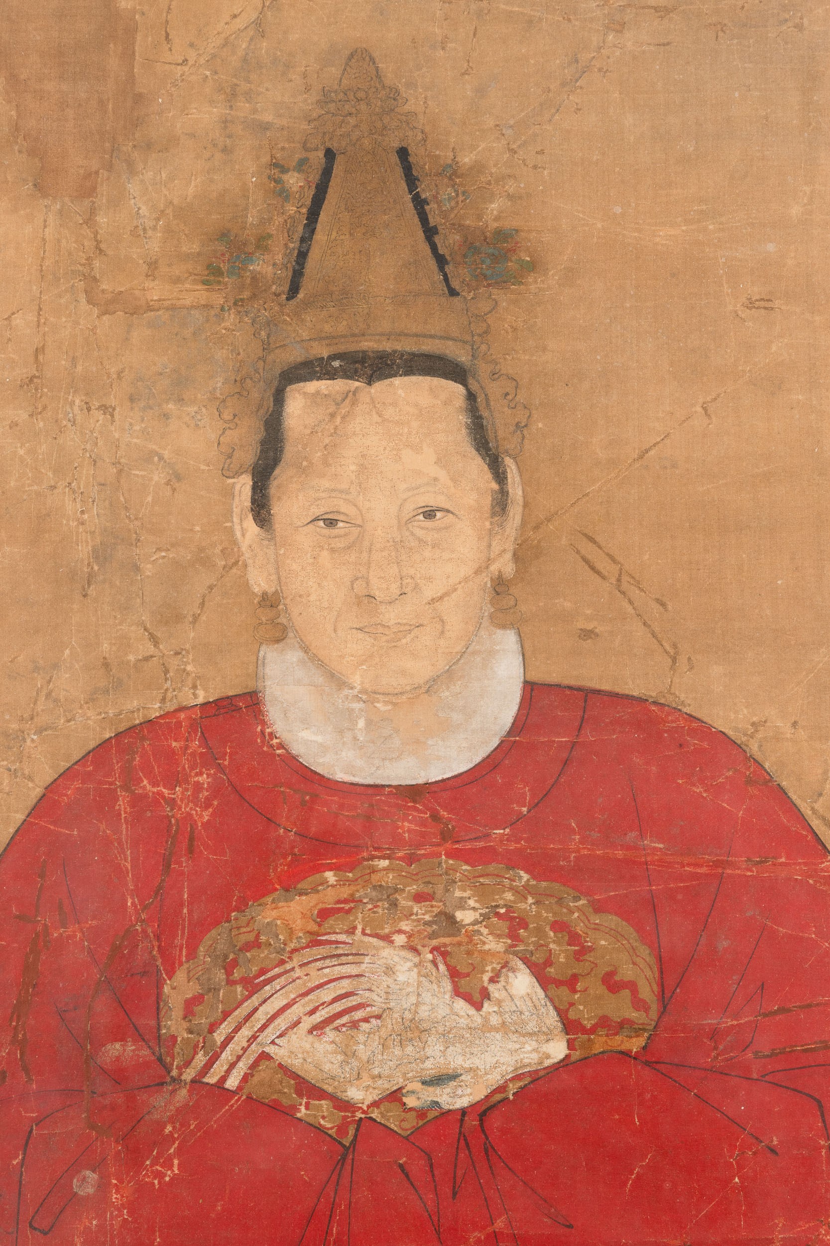Dipinto su Seta Raffigurante Nobildonna con Colomba, Cina, Dinastia Qing, XVIII Secolo