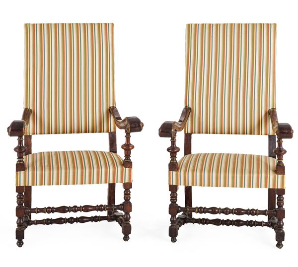 Coppia di poltrone e coppia di sedie. Emilia, XVII secolo