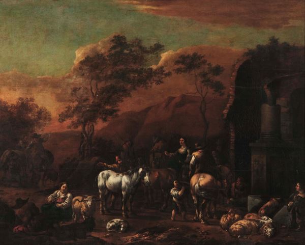 Paesaggio con pastori, armenti e rovine