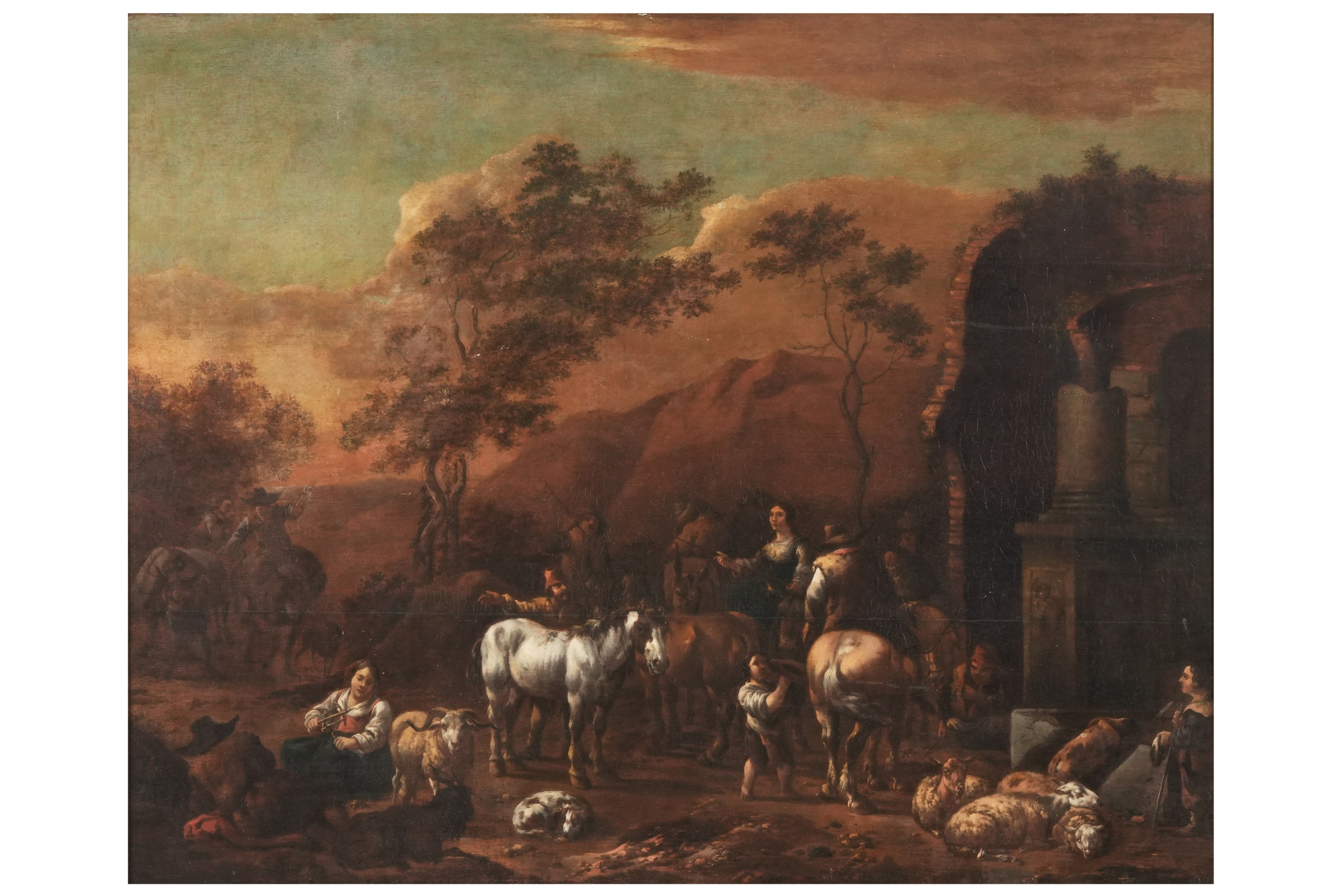 Claes Pietersz Berchem - Paesaggio con Pastori, Armenti e Rovine