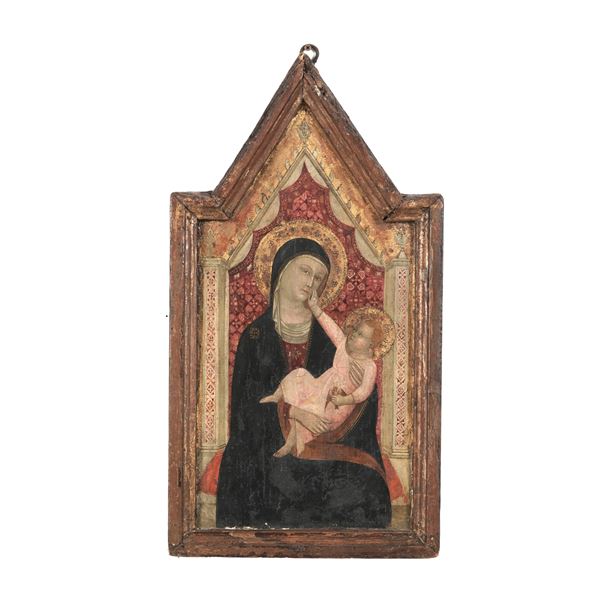 Nei modi della pittura del XIV secolo Madonna in trono con Bambino