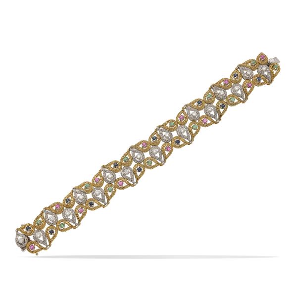 Diamond, sapphire, emerald, ruby and gold bracelet