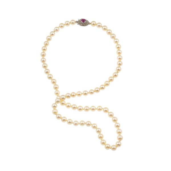Cultured pearl and Burma ruby necklace