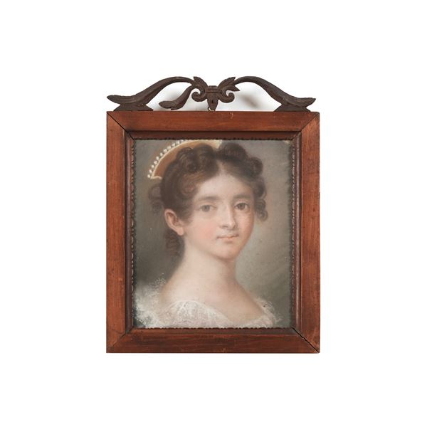 Piccolo dipinto raffigurante figura femminile. XIX secolo