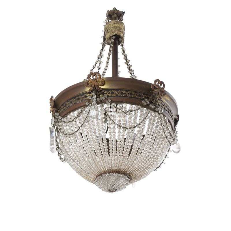 Piccolo lampadario in metallo e vetro  - Auction Antiques - Cambi Casa d'Aste