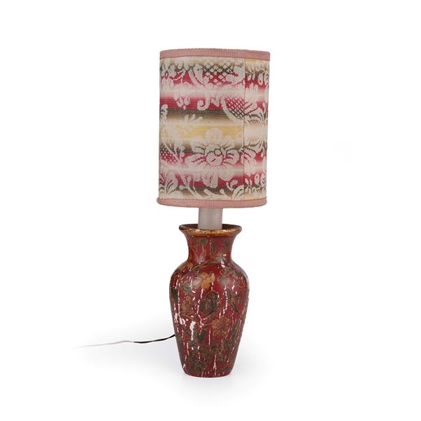 Vaso in legno laccato e dorato montato ad abat-jour