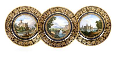 Tre Piatti dalla Fornitura Reale “vues Pittoresques De L’europe”sèvres, 1827-1829 Circa