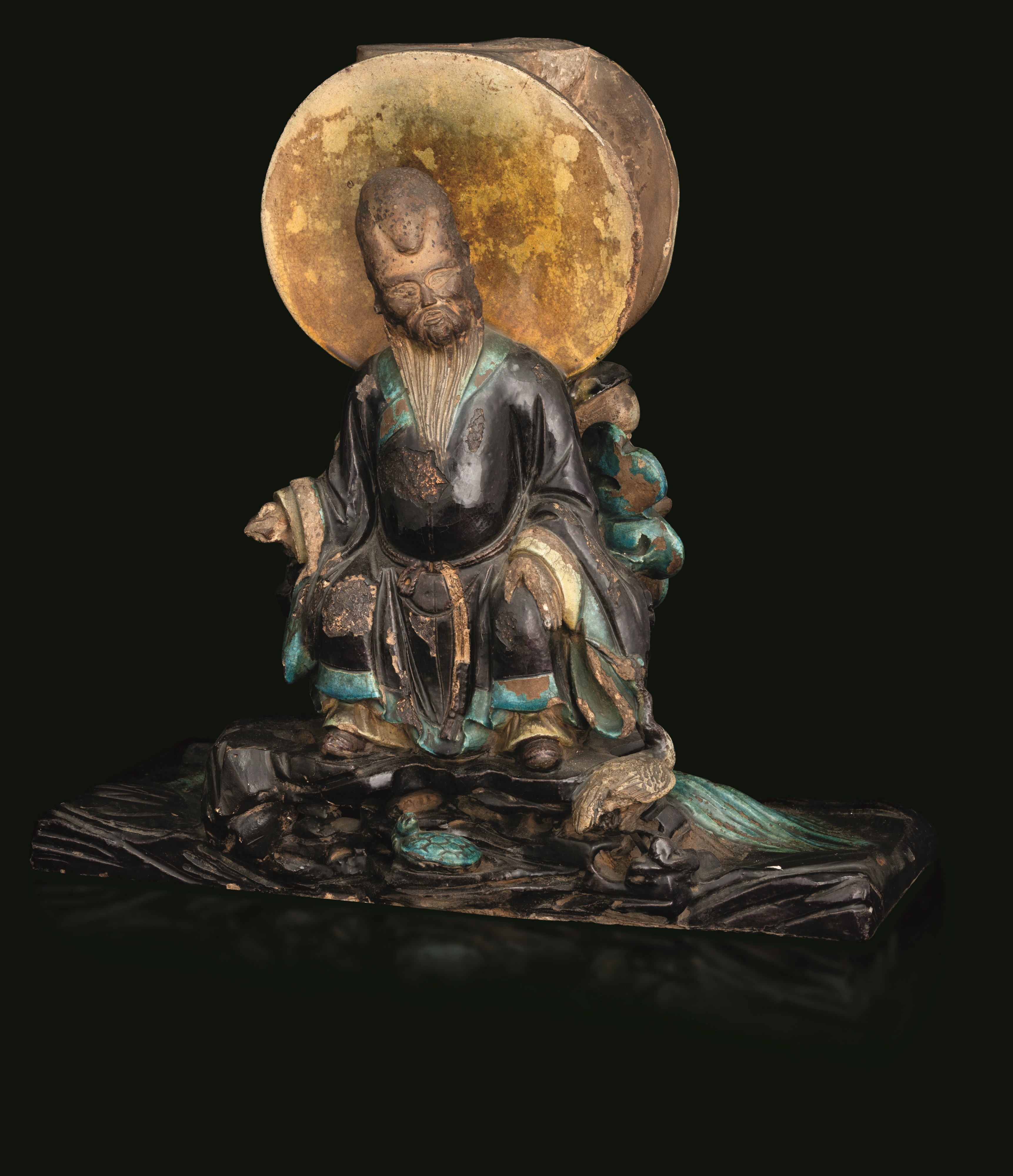 Cina, Portacandele bifacciale in grès con due immortali (dinastia Ming, XVII secolo)