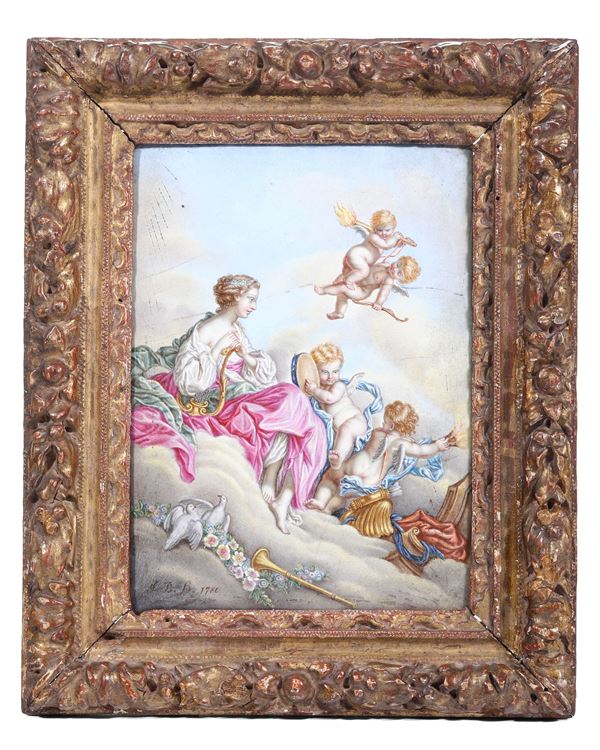 Smalto con raffigurazione allegorica. Francia, probabile fine XVIII secolo 