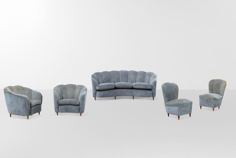 Set di due poltrone, due poltroncine e un divano.  - Auction Design Lab - Cambi Casa d'Aste