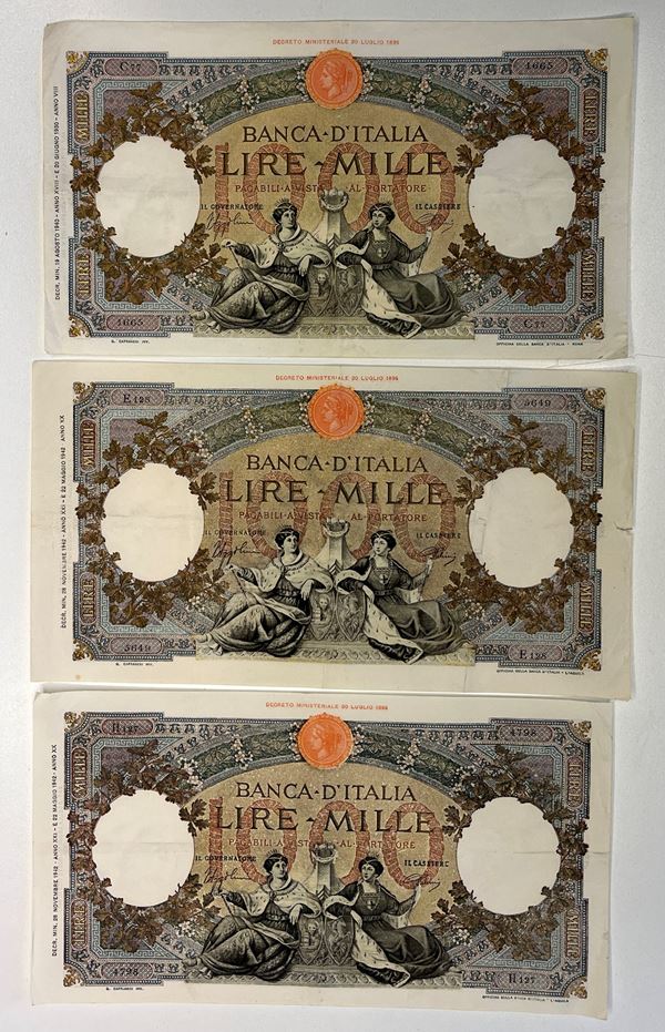 REGNO D’ITALIA. VITTORIO EMANUELE III DI SAVOIA, 1900-1946. Lotto di tre banconote.