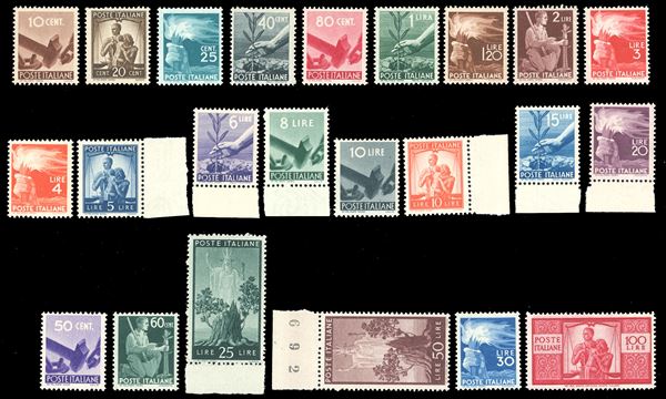 1945/48 - Democratica, serie completa (543/565), nuovi, gomma originale integra, perfetti.